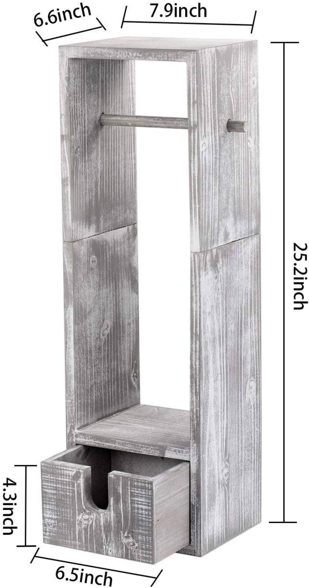 Rustic White Toilet Paper Dispenser with Storage & Drawer